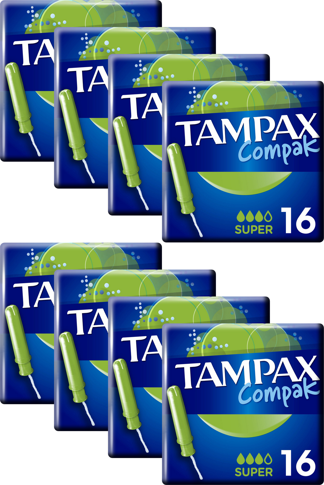 Тампоны женские гигиенические Tampax Compak Super с аппликатором 16 шт, комплект: 8 упаковок по 16 шт