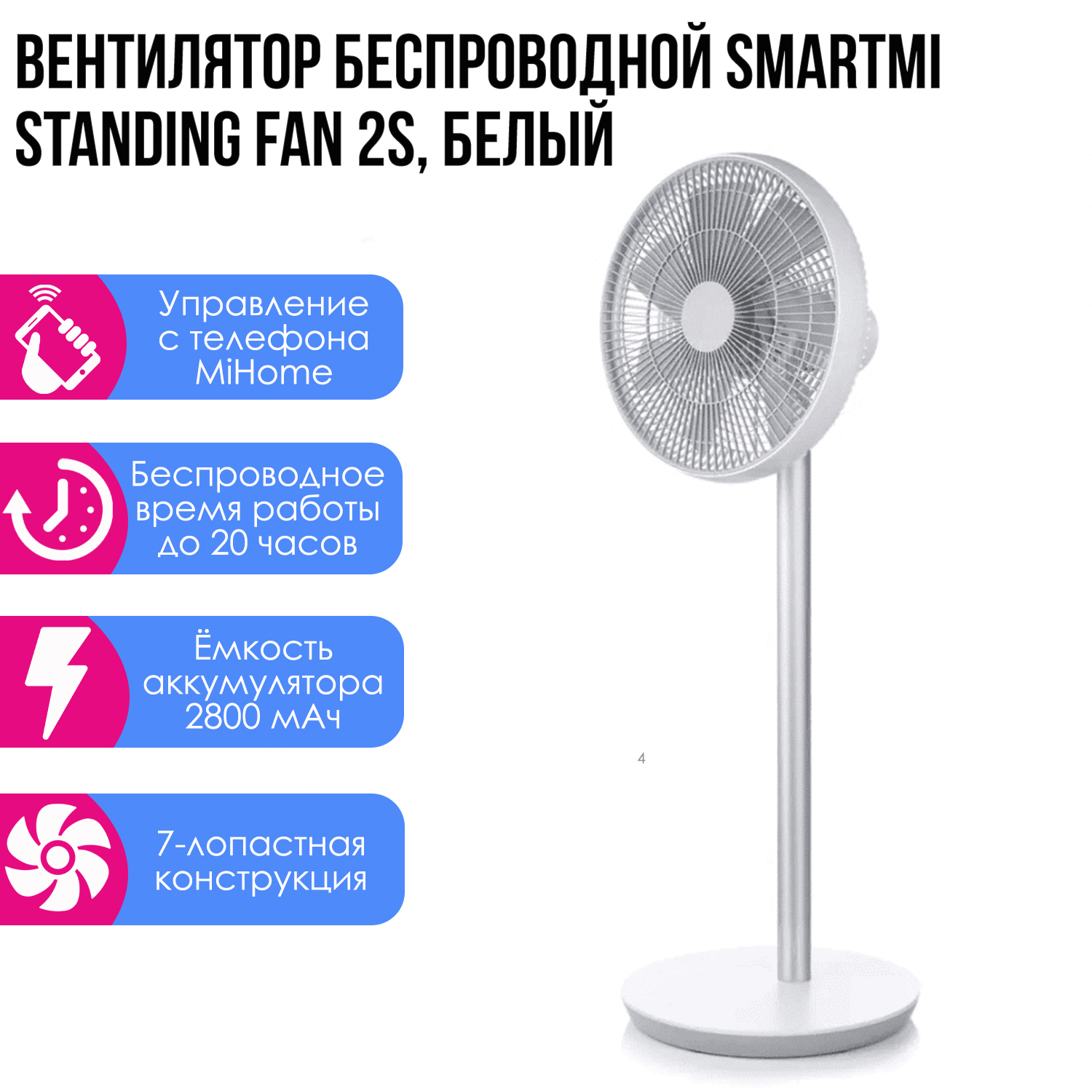 Вентилятор Smartmi Fan 2S (приложение Mi Home, работа от сети и от  аккумулятора) Wi-Fi, ZLBPLDS03ZM купить по низкой цене с доставкой в  интернет-магазине OZON (843475029)