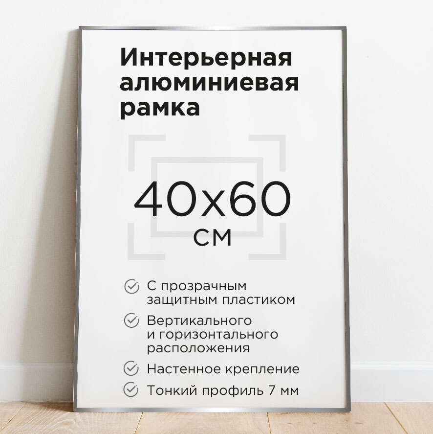 Фоторамка40х60см,цветсеребро,рамкадляпостера,картины,плаката,алюминиевыйпрофильНильсен,творчествовинтерьере