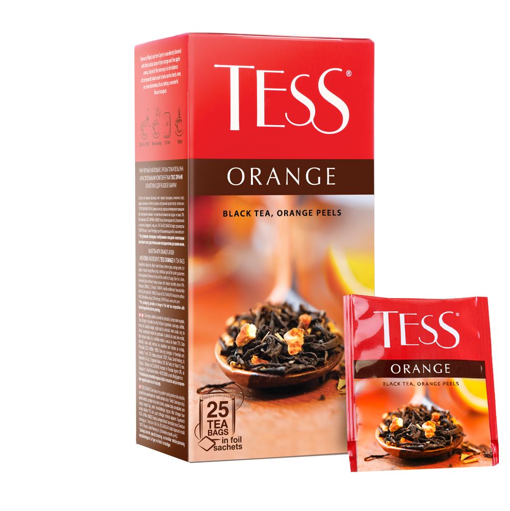 Чай с цедрой. Чай черный Tess Orange 25 пакетиков. Чай Tess оранж черный 25пак. Чай Тесс черный в пакетиках вкусы. Чай черный Tess Orange 100 гр.