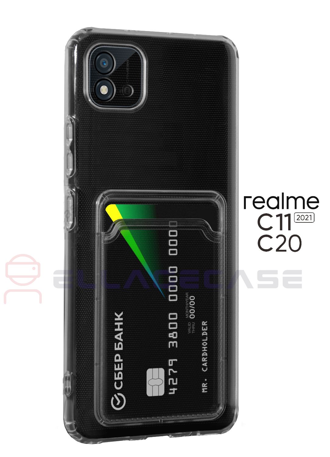 Cиликоновый чехол для Realme C20 / Realme C11 (2021) (Реалми) ELLAGECASE с  защитой камеры и карманом для пластиковых карт, Прозрачный - купить с  доставкой по выгодным ценам в интернет-магазине OZON (648872017)