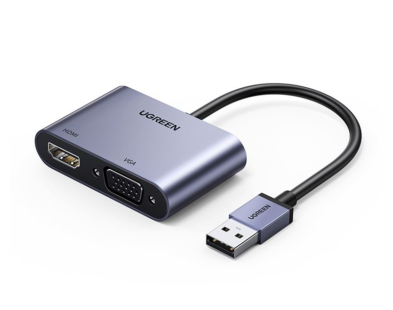 ВидеоадаптерUgreenUSB3.0-HDMI+VGA,1080p,цветсерый(20518)