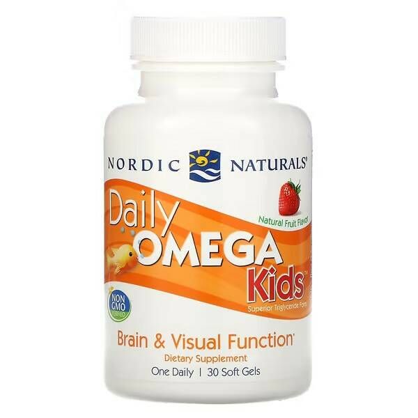 DailyOmegaKidsпищеваядобавкаNordicNaturals,омега-3,рыбийжир,вкусфруктов,340мг,30капсул