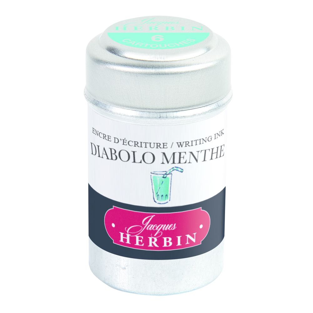 Картриджи для перьевой ручки Herbin, Diabolo menthe Французский лимонад, 6 шт, международный формат, короткие (international short)