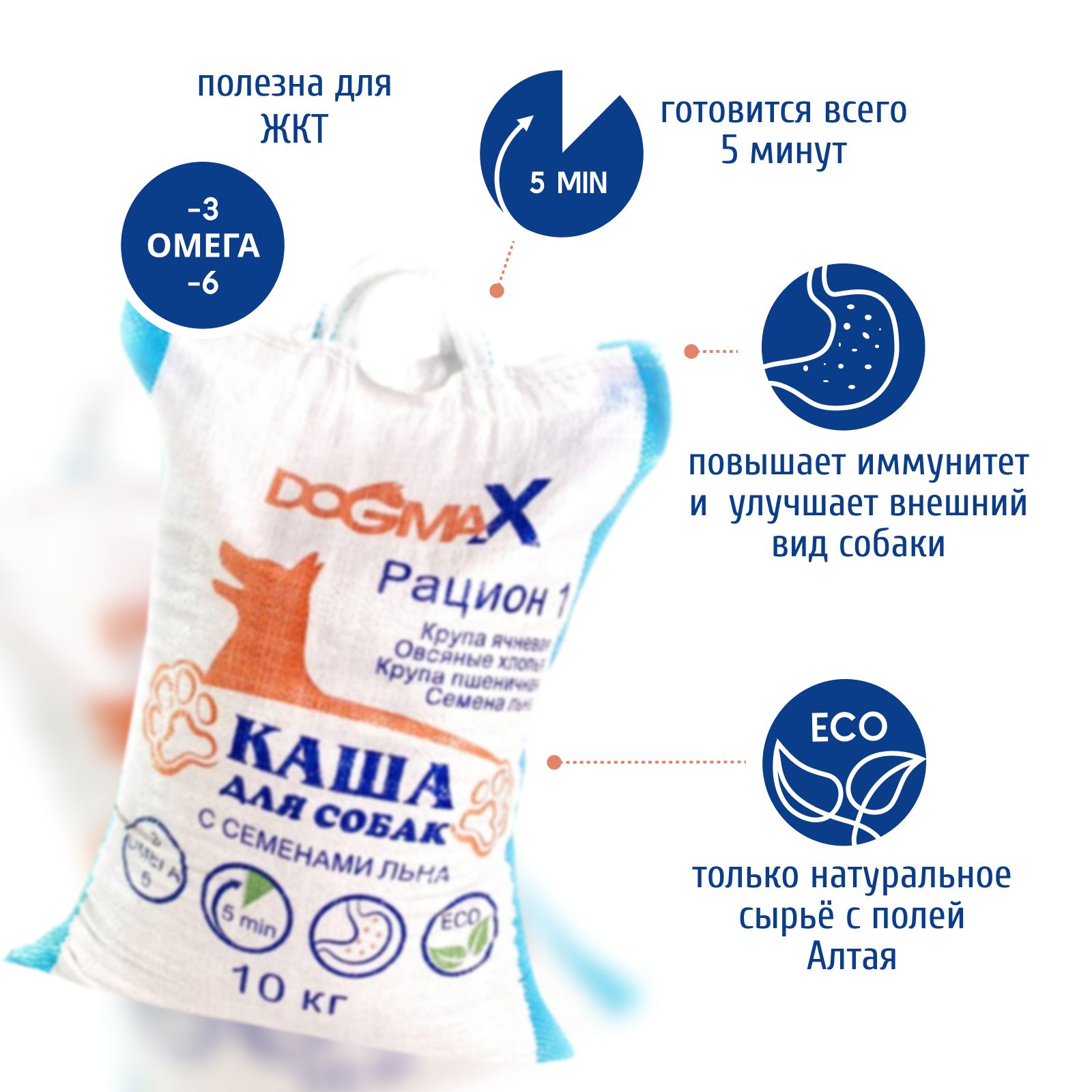 DogmaX/Каша для собак Дог Макс, Рацион № 1 (с добавлением льна), 10 кг