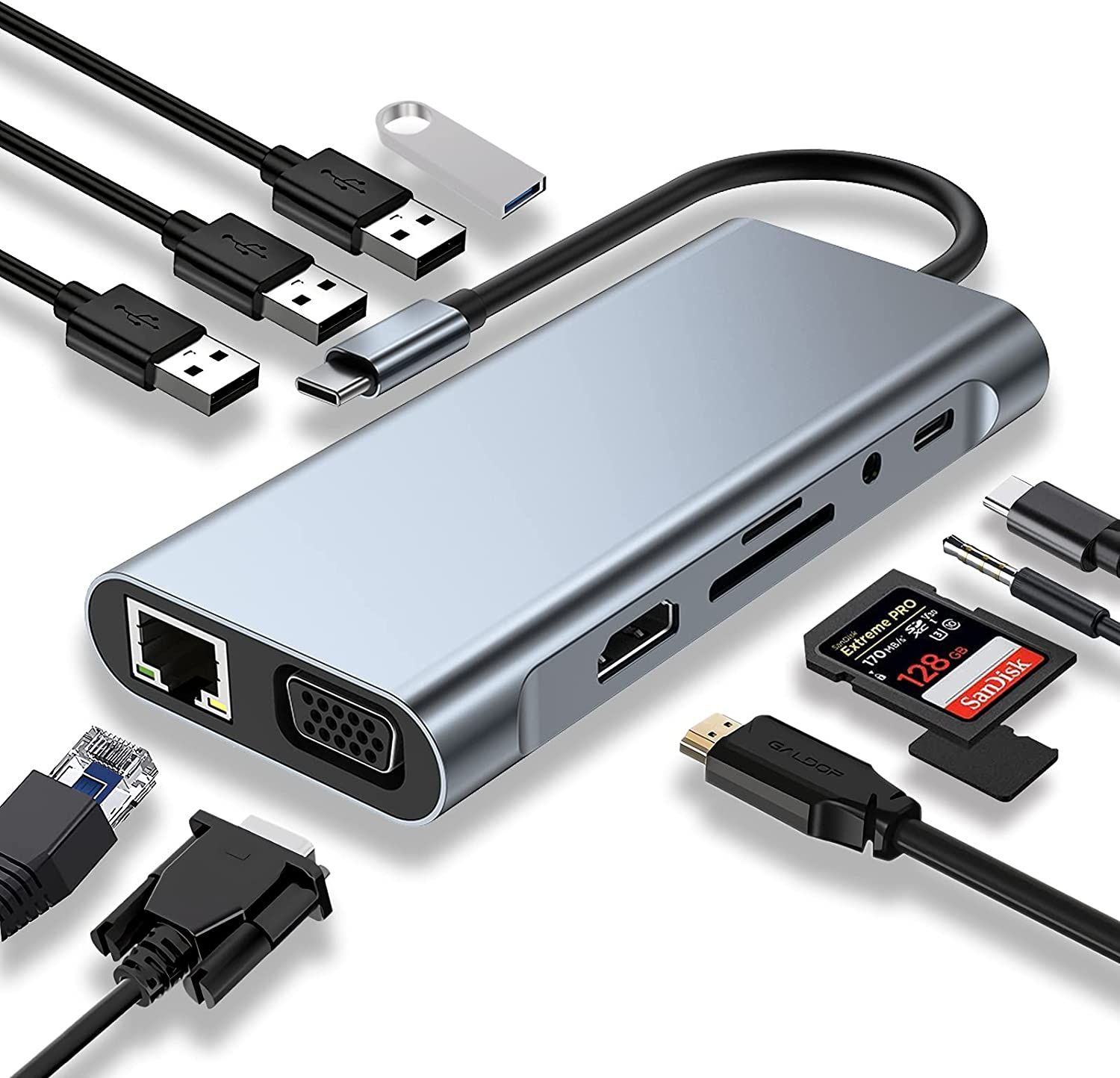 Type-c Hub 11 in 1 (HDMI/lan/USB/VGA/Audio). Type c концентратор. Type c Hub. HDMI rj45.