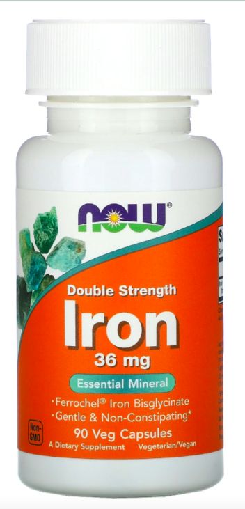 Железо IRON 36MG FERROCHEL NOW Foods 90 вег капсул