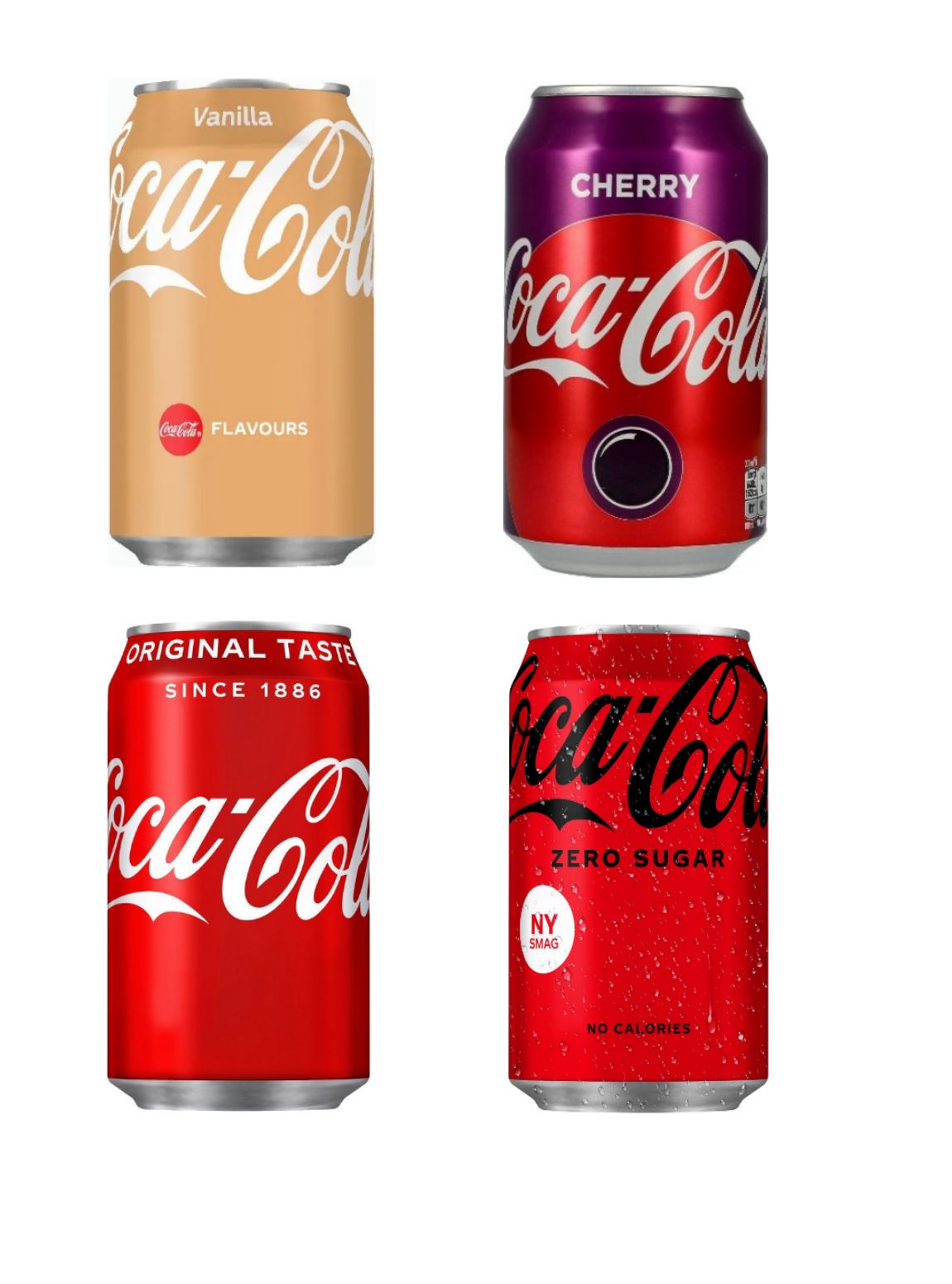 Набор Coca-Cola (Кока-Кола) со вкусом Vanilla, Original, Cherry, Zero, 4  банки по 330 мл