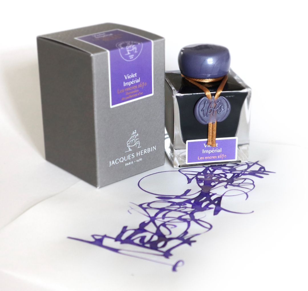 Чернила в банке Herbin Prestige 1670, 50 мл, Imperial Violet Фиолетовый с золотыми блестками