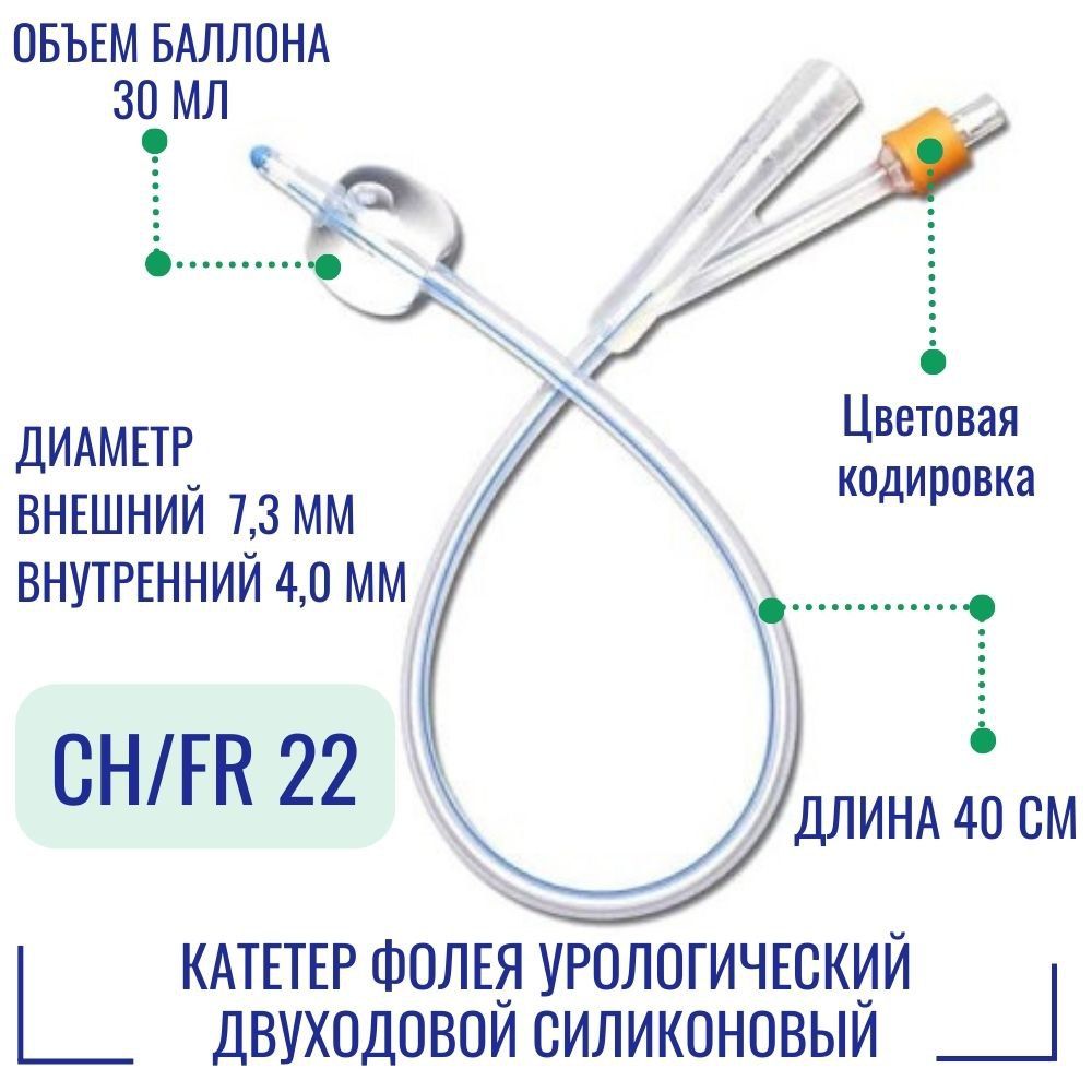 Катетер Фолея Alba двухходовой силиконовый, размер 22 Fr, 40 см., баллон 30  мл - купить с доставкой по выгодным ценам в интернет-магазине OZON  (876327716)