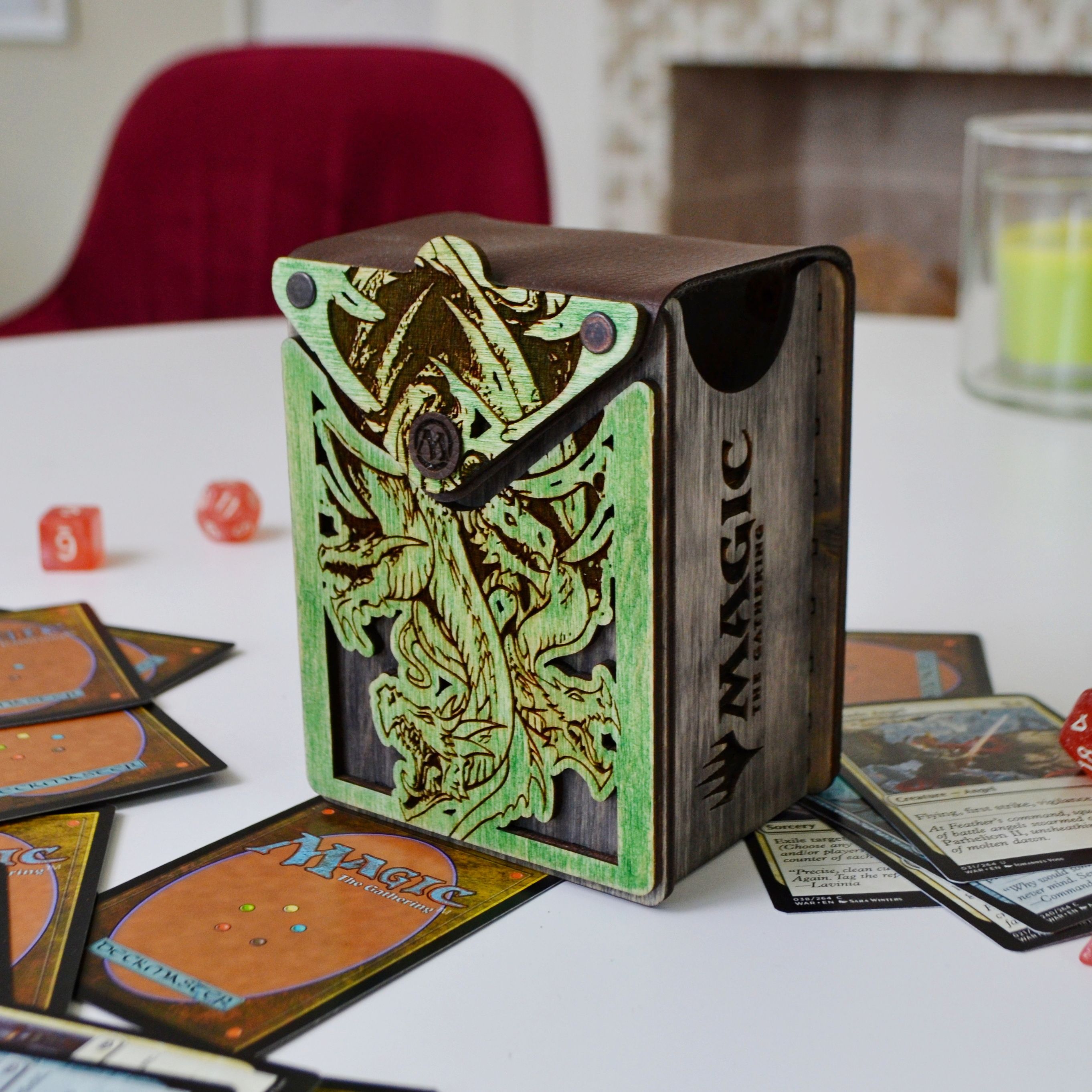 Deckbox MTG "Гидра" L (на 80+ карт), коробочка для карт МТГ из дерева, magic the gathering