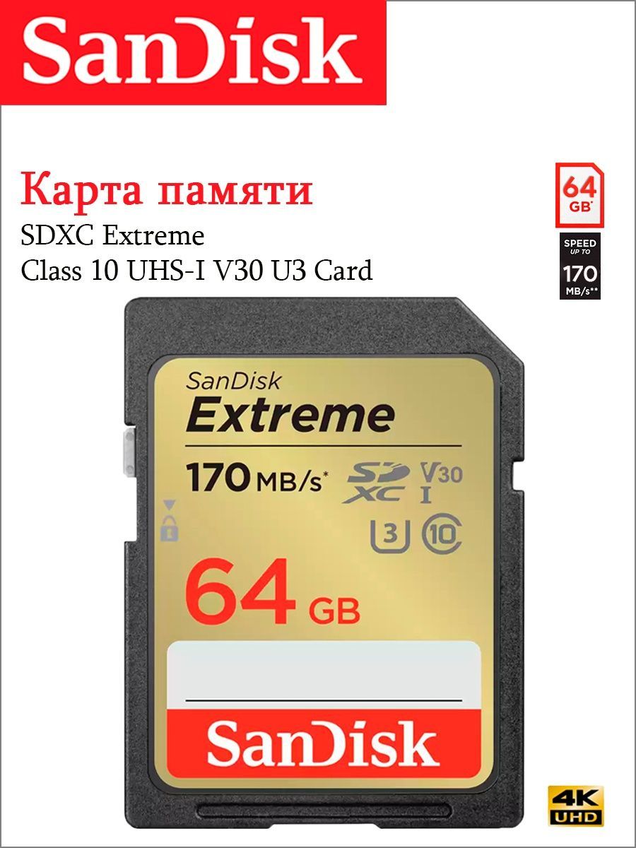 SanDiskКартапамятиExtreme64ГБ(SDSDXV2-064G-GNCIN)