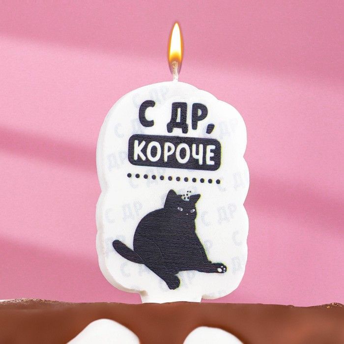 Свеча для торта "С др, короче", кот, 5x8,5 см, белая