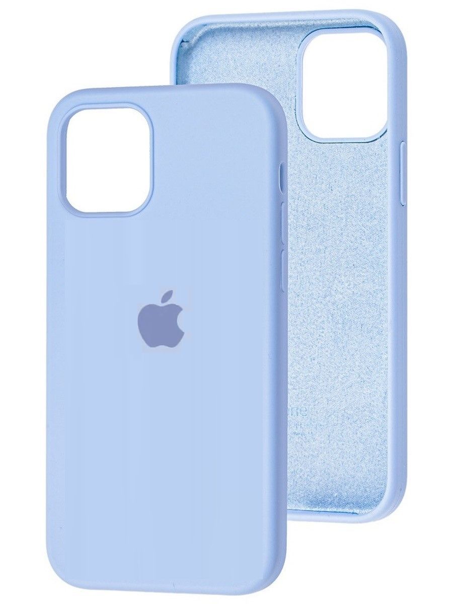 Силиконовыйчехол(siliconecase)дляiPhone12/12Proспокрытиемsoft-touchибархатистымпокрытиемвнутри,Небесно-голубойслоготипом