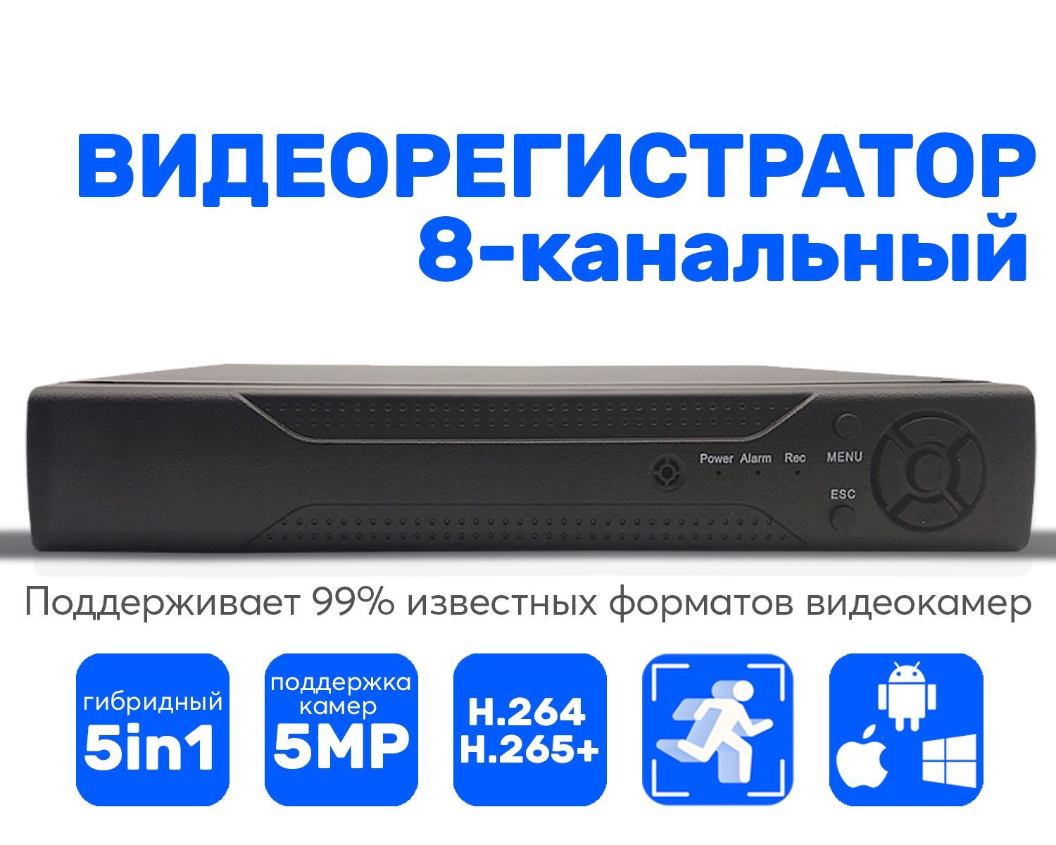 Видеорегистратор гибридный 8 каналов AHD 5 Mpix + IP 2 Mpix регистратор видеонаблюдения xmeye