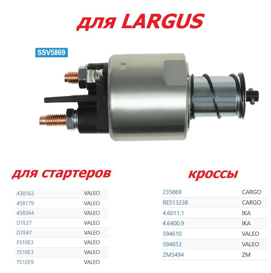 Втягивающее реле SSV5869, 235869 (тип - ВАЛЕО) для стартера D7E47, TS10E3,  438163 - MEGAAMPER арт. D7E47 - купить по выгодной цене в интернет-магазине  OZON (921452276)