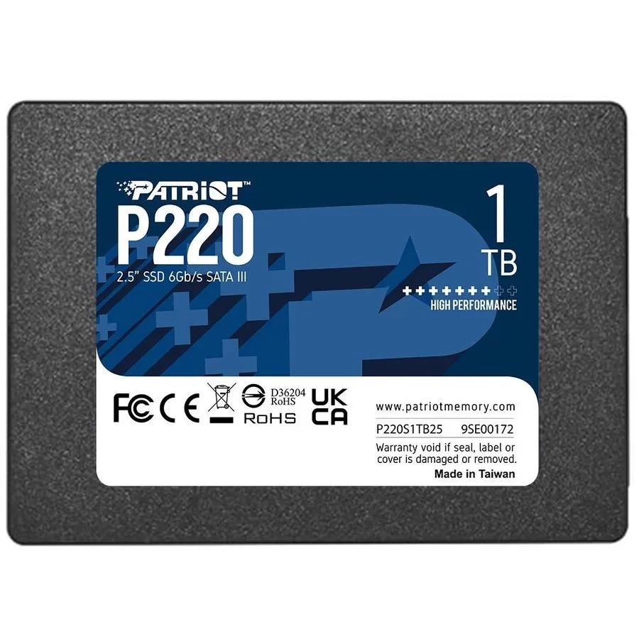 Patriot Memory 1 ТБ Внутренний SSD-диск P220 2.5" SATA3 6.0 Гбит/с (P220S1TB25)