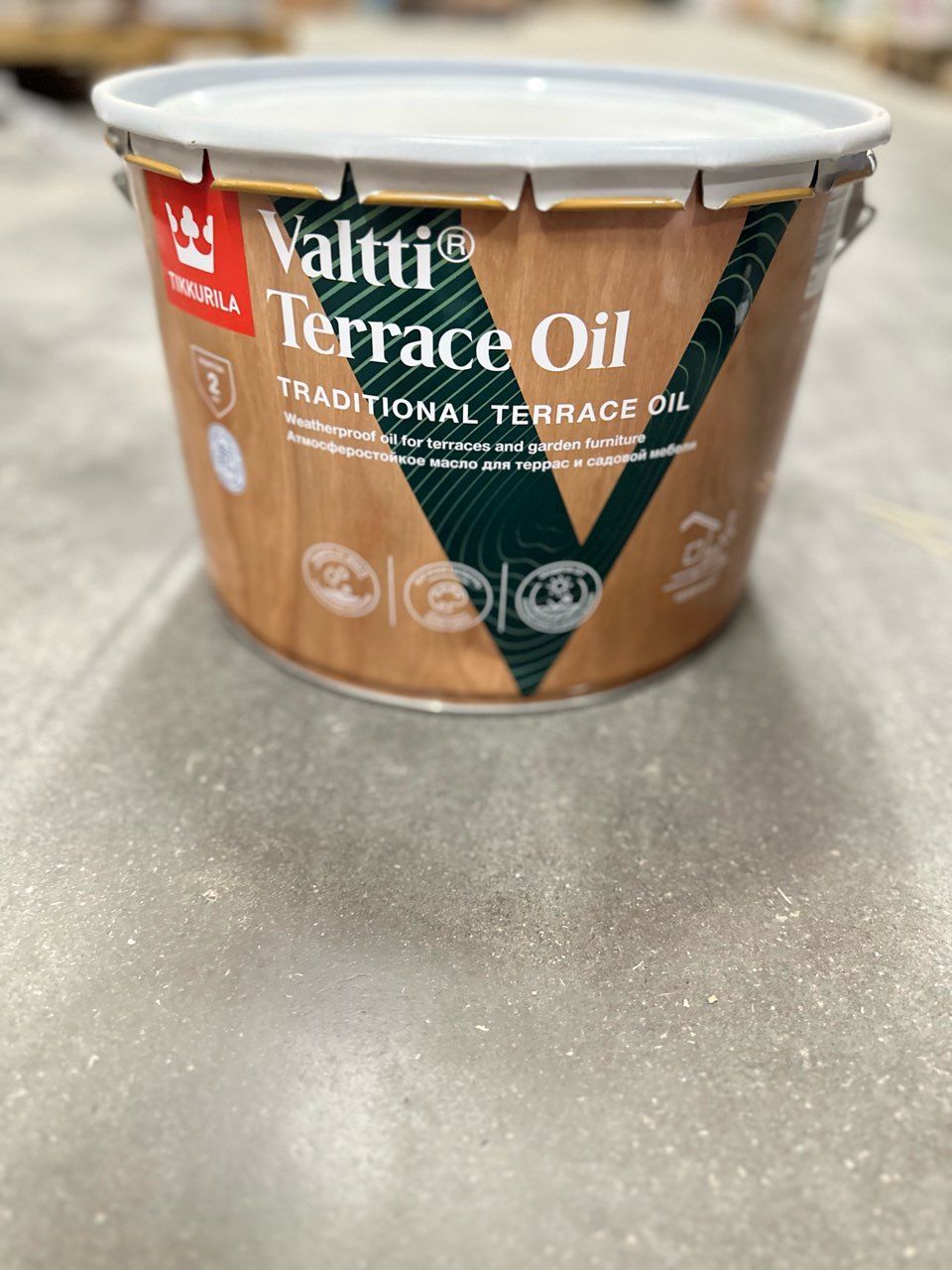 TIKKURILA Valtti Terrace Oil (9 л), Масло для террасы КОЛЕРОВАННОЕ (5051  Янтарь), содержащее воск, для защиты и отделки деревянных поверхностей ...