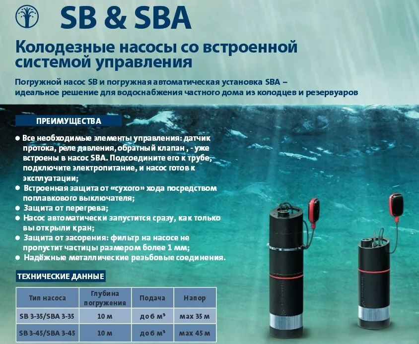 Погружной насос Grundfos SBA 3-45 AW. Колодезный насос Grundfos SB 3-35 AW. Погружной колодезный насос Grundfos SBA 3-45 A. Погружной насос Грундфос для колодца с автоматикой SBA.