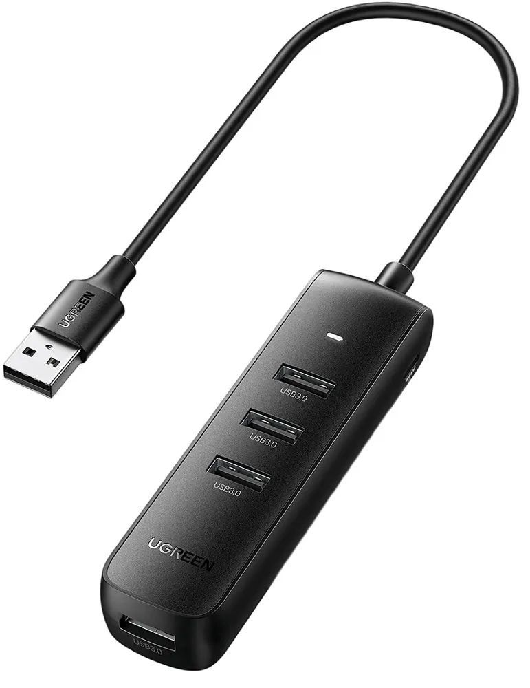 USB-концентратор UGreen CM416, 10915, разъемов: 4, черный