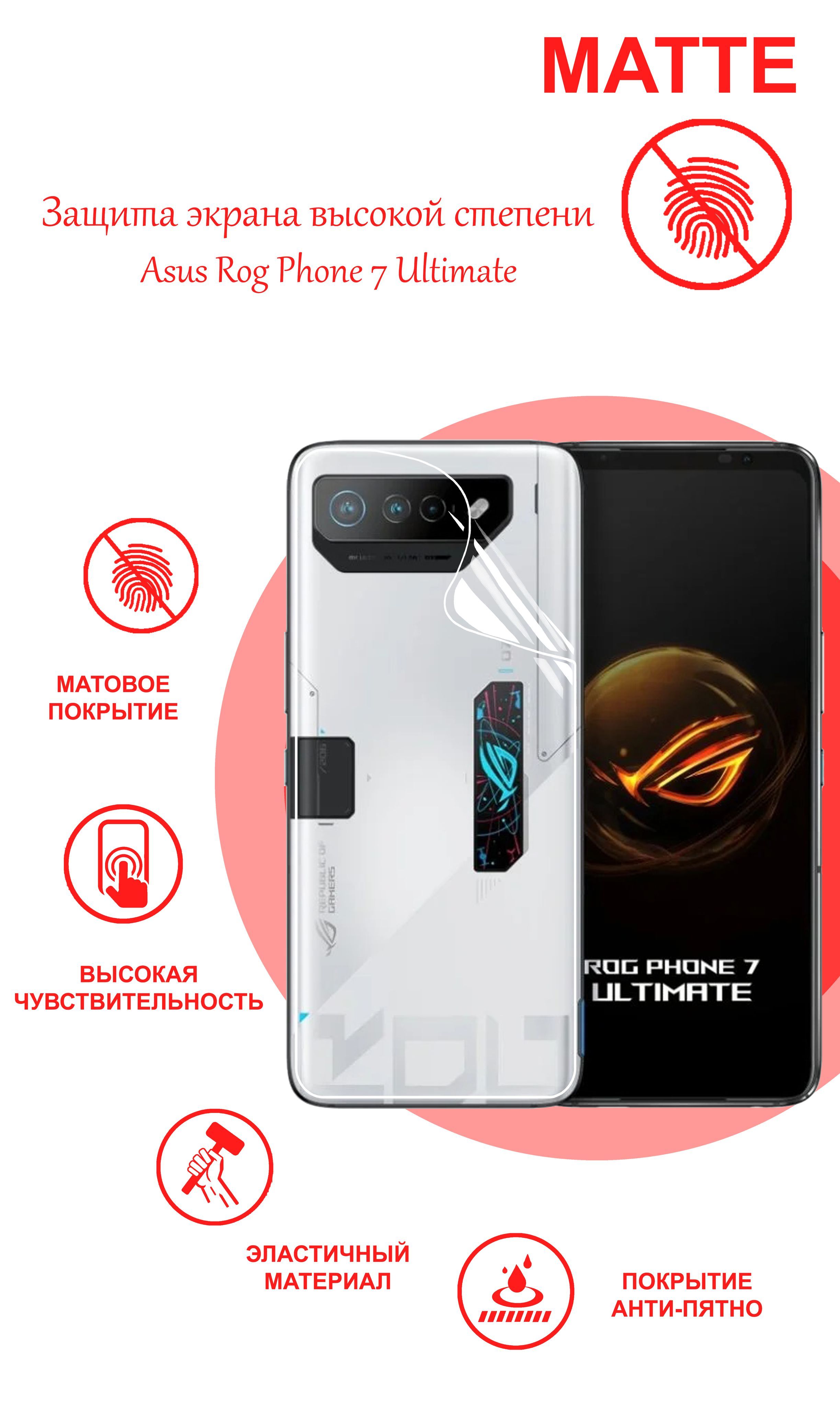 Гидрогелевая защитная матовая плёнка на корпус для Asus ROG Phone 7  Ultimate на заднюю панель