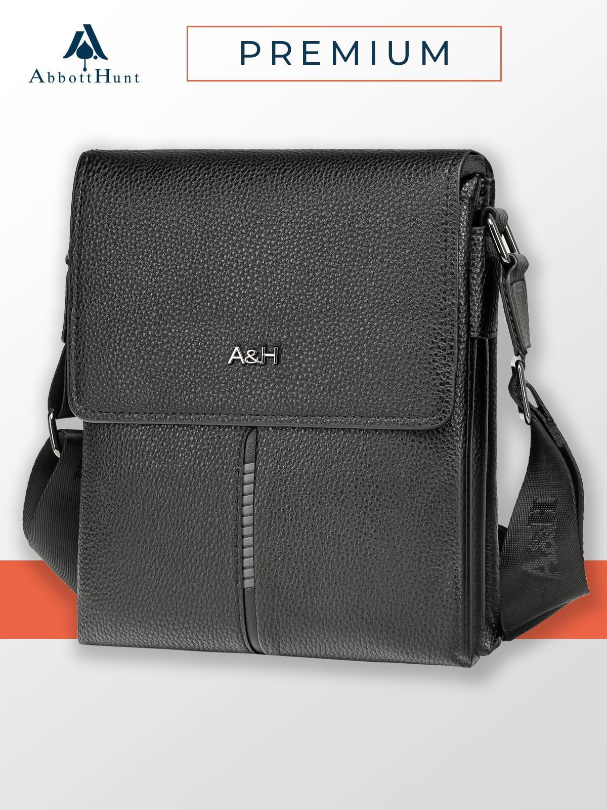 Сумка мужская AbbottHunt через плечо из искусственной кожи/барсетка на плечо черная, для студентов и учебы