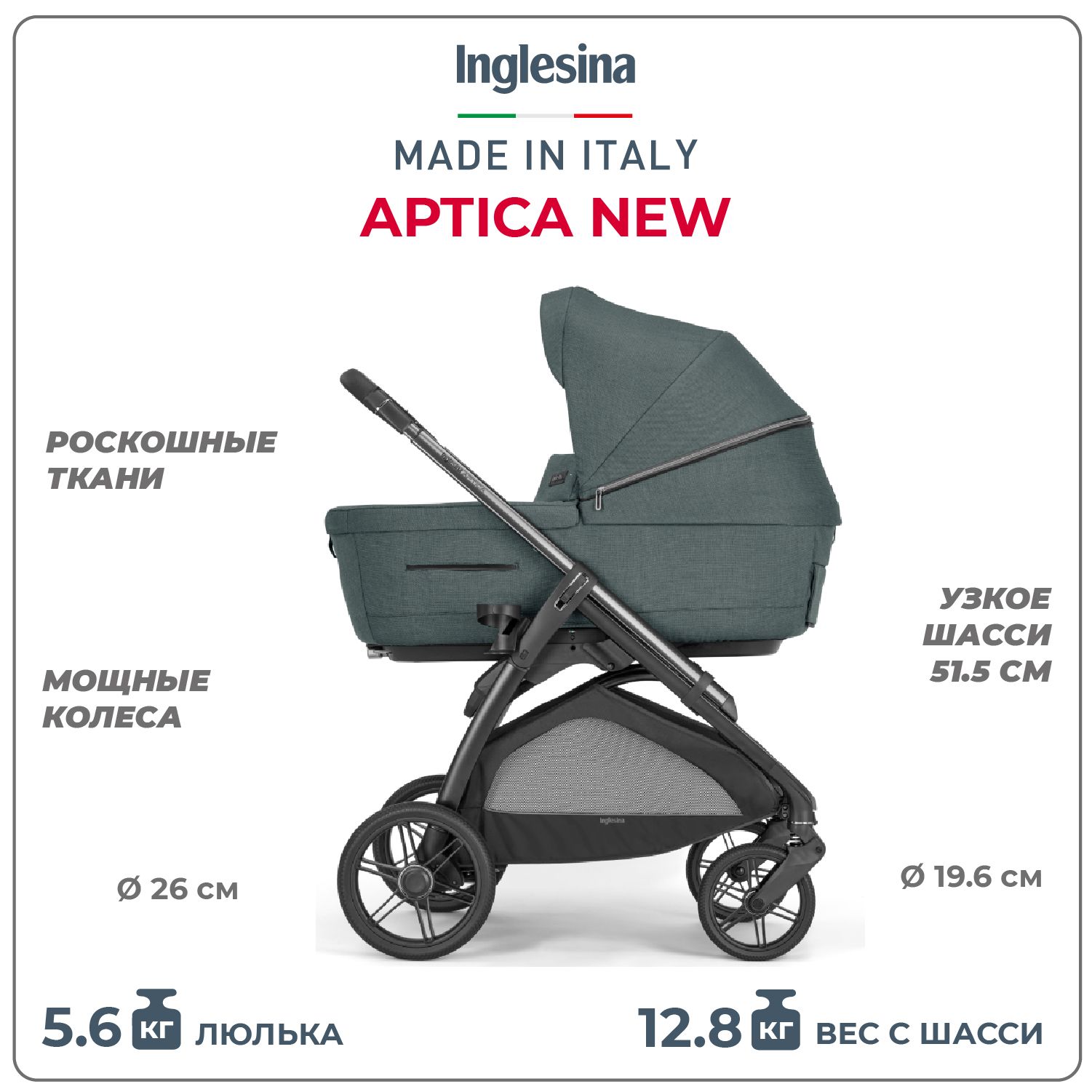 Коляска 2 в 1 Inglesina Aptica New с подставкой под люльку Stand Up, Emerald Green