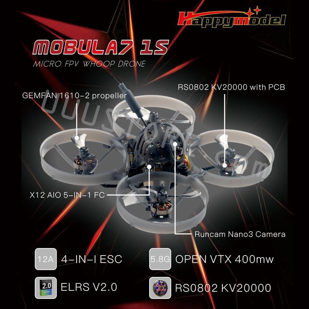 ЛетающийконтроллерHappymodelMobula71SX125в1AIOBLHELIS12AOPENVTX400mWRuncamNano3RS0802KV200001S75mmFPVTinywhoop