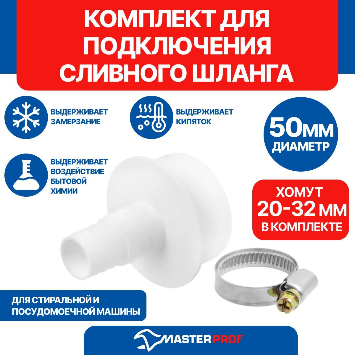КомплектдляподключениясливногошлангастиральнойипосудомоечноймашиныD50мм