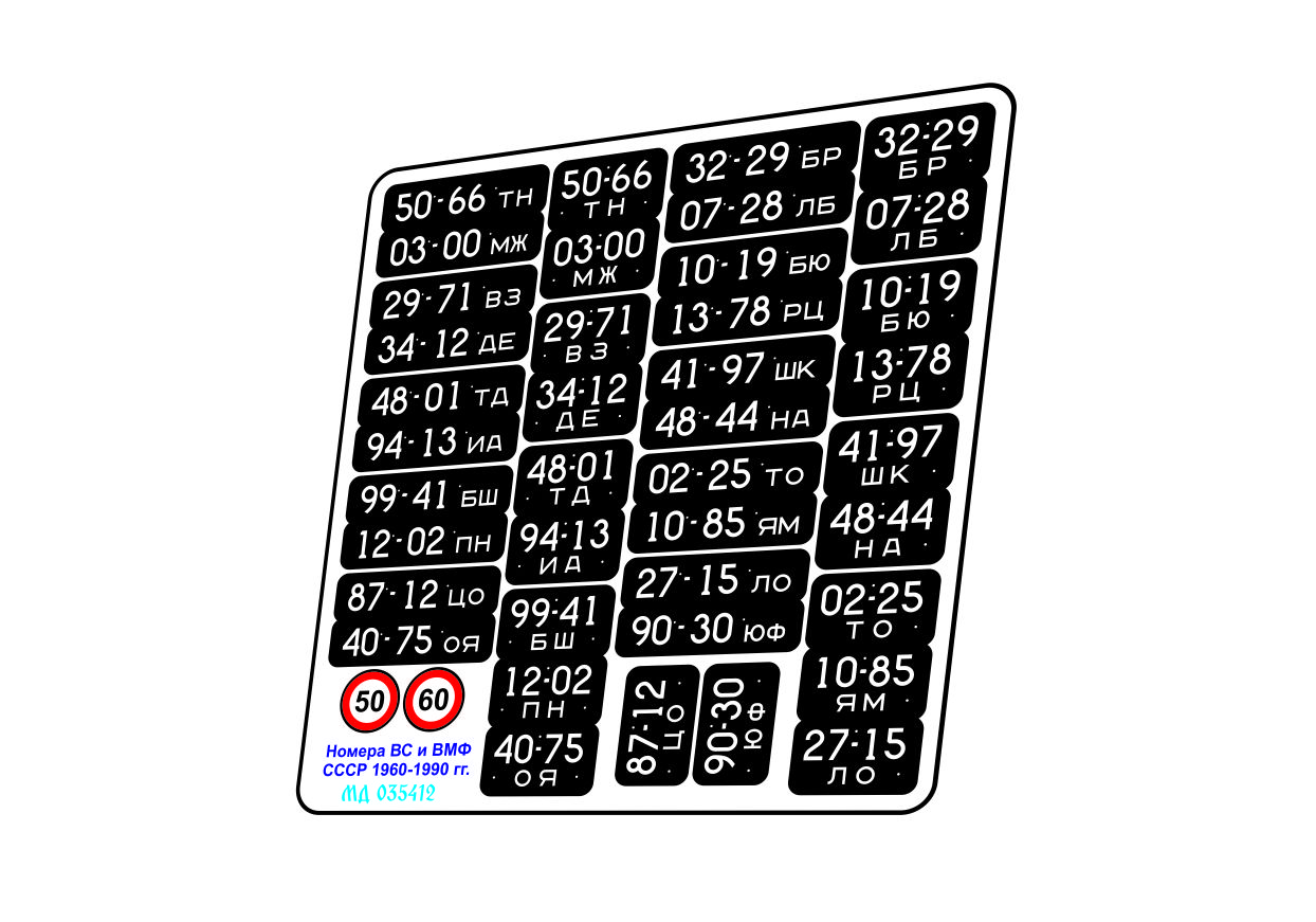 МД035412 МИКРОДИЗАЙН Фототравление 1:35 Автомобильные номера ВС и ВМФ СССР обр. 1960-1990 г. цветные