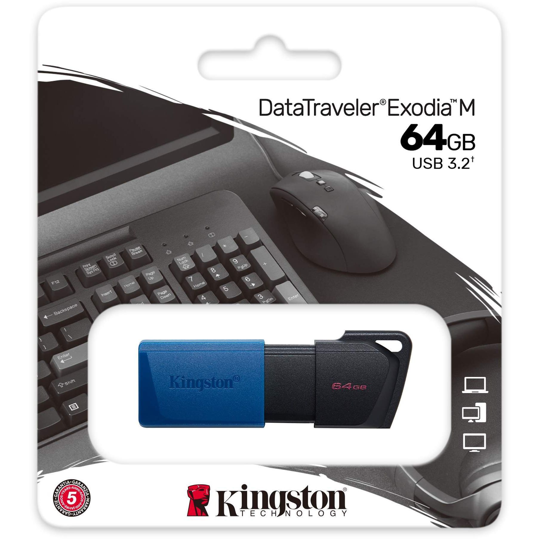 ФлешДискKingston64GBDataTravelerExodiaMDTXM/64GBUSB3.0черный/синий