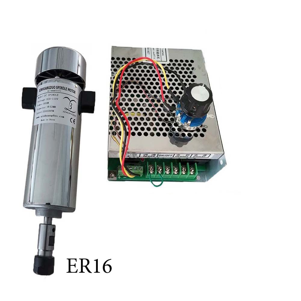 Комплектшпинделясвоздушнымохлаждением,800Вт,постоянноготока,20000об.мин,ER16,высокоскоростнойдвигатель,длягравировальногостанка.Источникпитаниясрегулировкой.