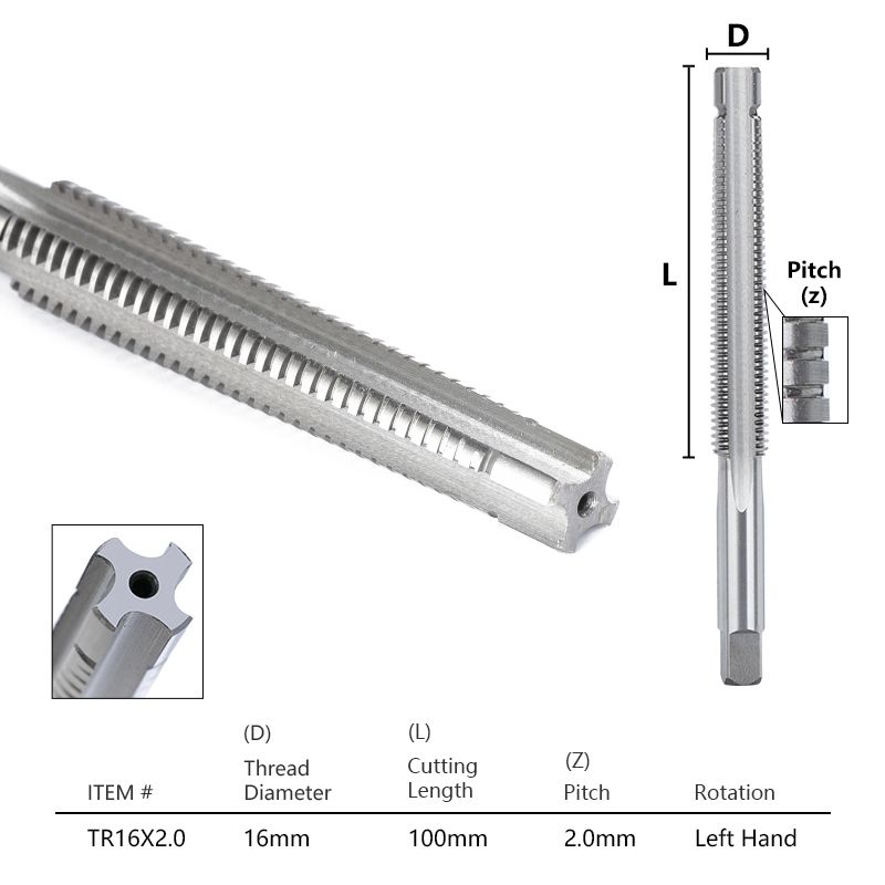 Метчик машинных трапецеидальный TR 16 x 2 мм, левостороннее, 1 шт