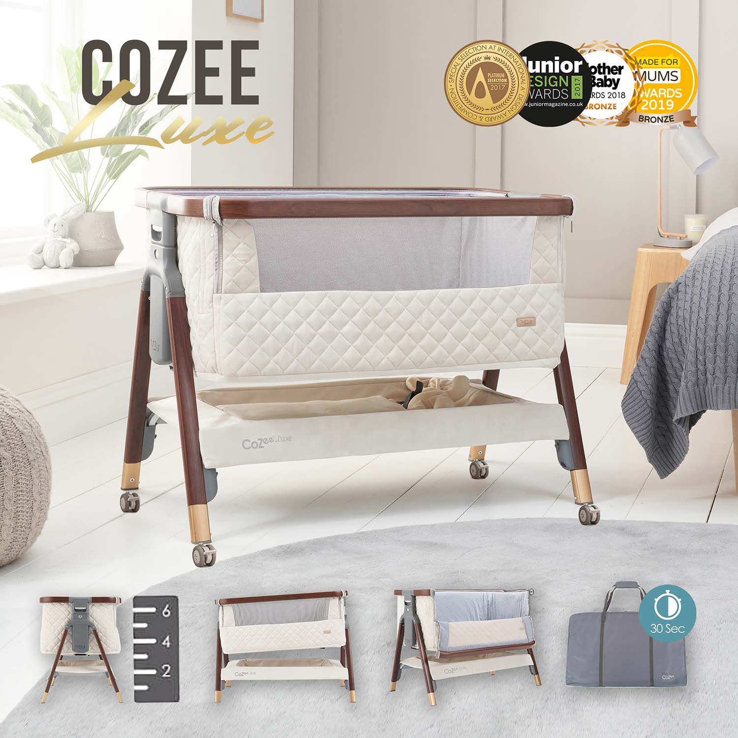 Колыбель Tutti Bambini CoZee Luxe Walnut/Cream с колесами 211208/6506