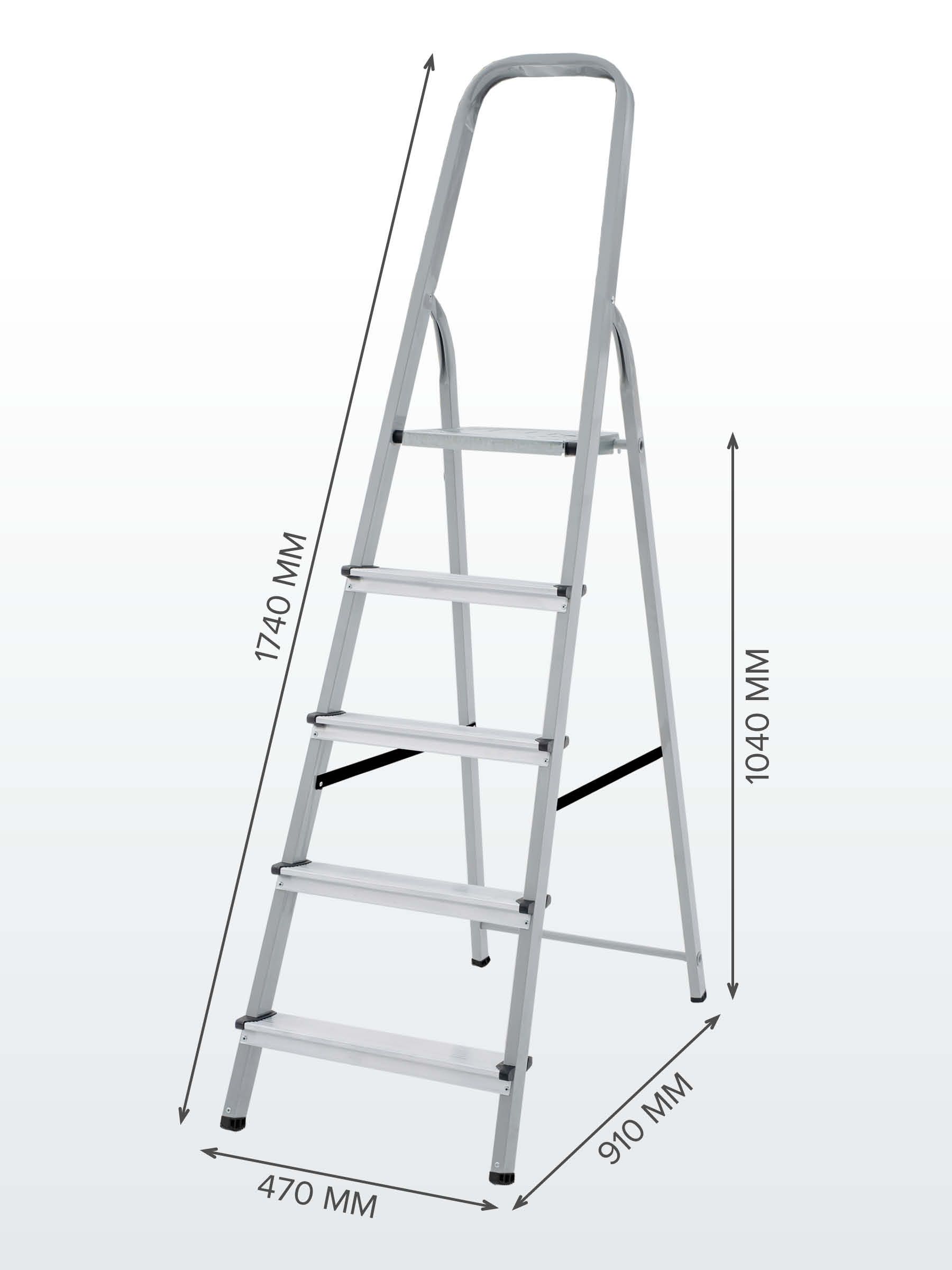 Стремянка 5 ступеней стальная с алюминиевыми ступенями Kroft.