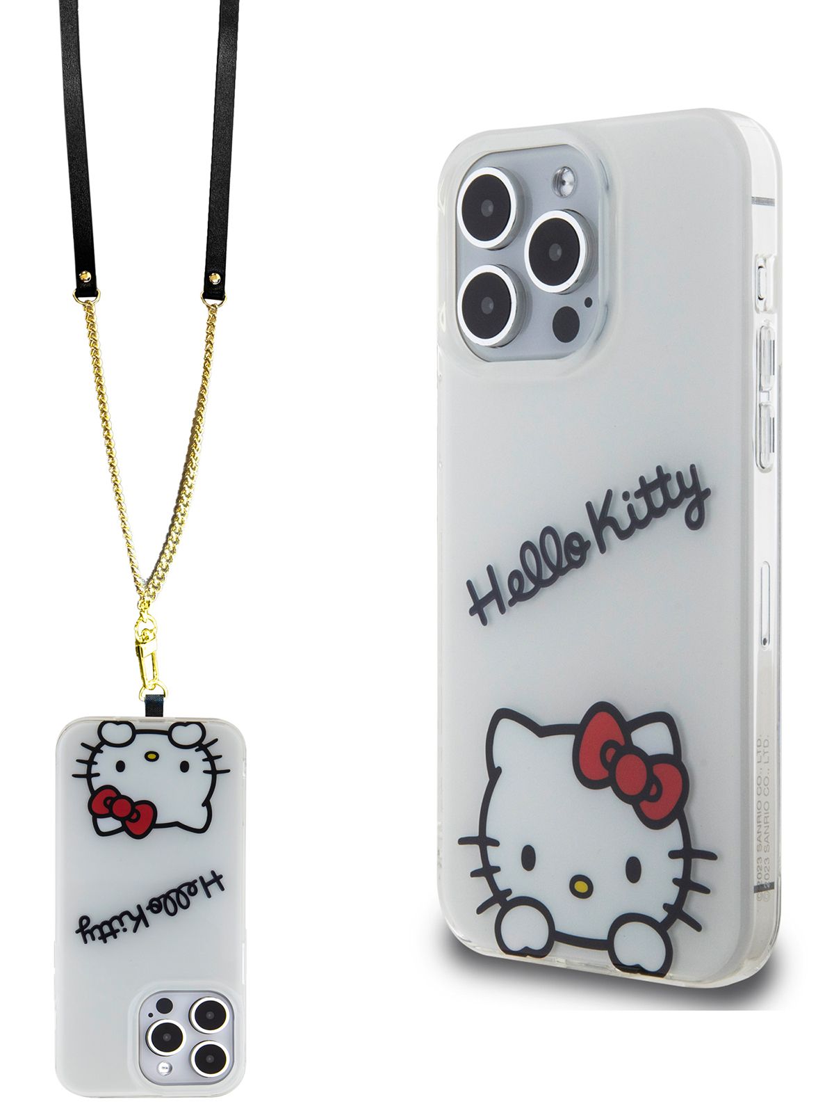 Чехол Hello Kitty Crossbody PC/TPU на iPhone 15 Pro Max, для Айфон 15 Про  Макс с защитой камеры, с ремешком на шею или через плечо, с принтом  Dreaming Kitty, белый - купить