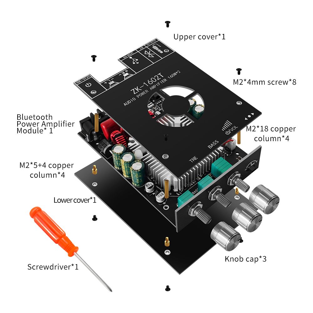 ZK-1602T TDA7498E Аудио Bluetooth усилитель звука, Усилитель автомобильный,мощная мощность,160 Вт + 160 Вт, 2,0-канальный приемник