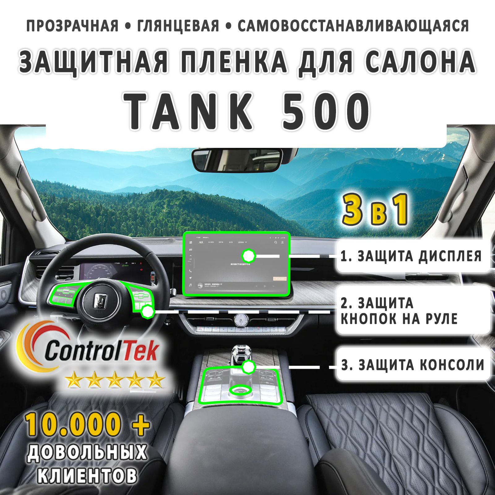 TANK500-комплектзащитныхпленок3в1надисплей,консольикнопкинаруле.