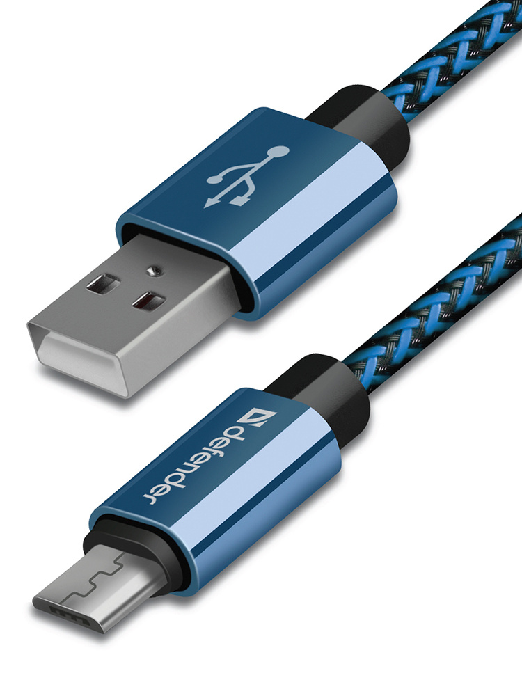 Кабель для зарядки телефона micro USB Defender PRO, 2.1A, провод 1 метр, синий  #1