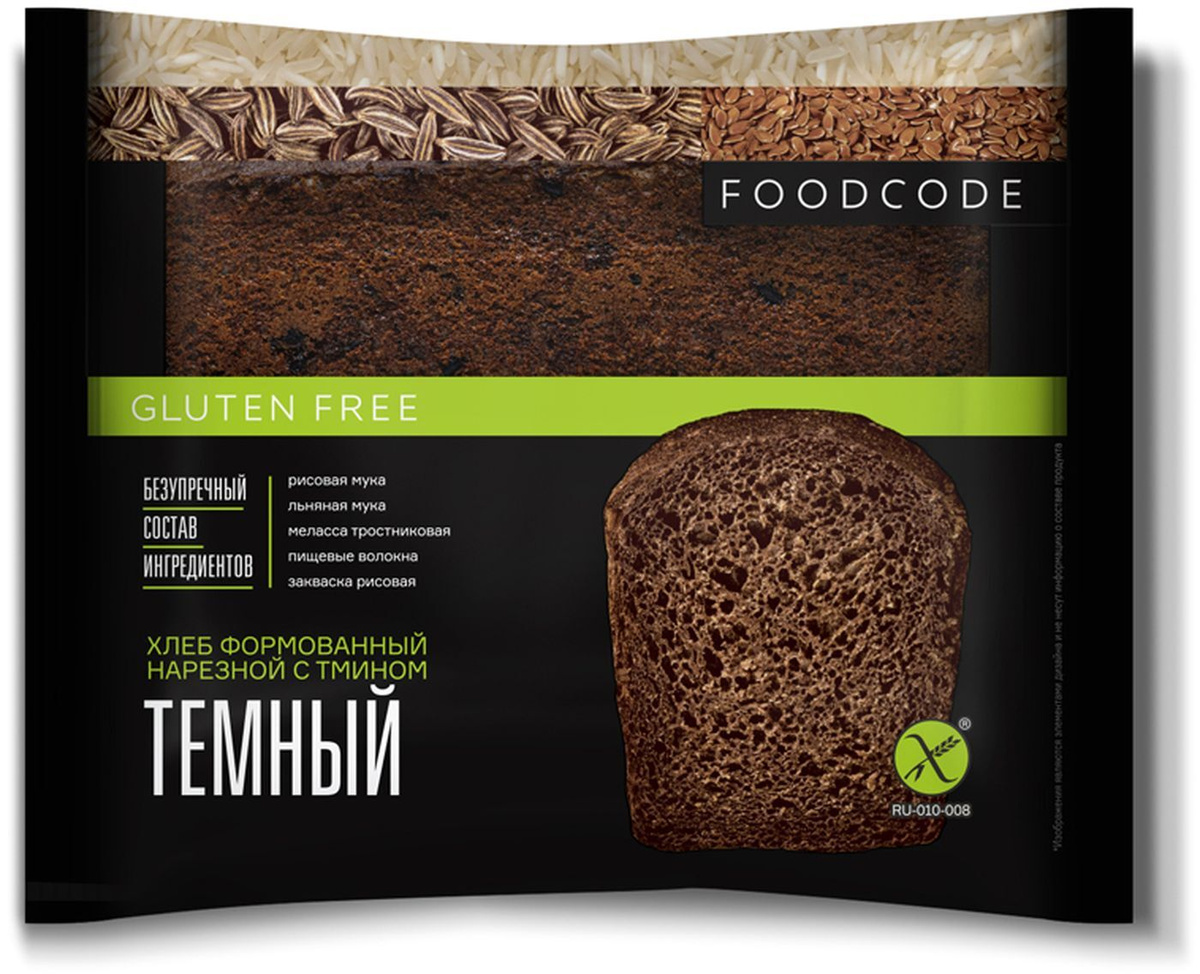 Хлеб без глютена FOODCODE, темный, формованный, нарезной, с тмином, 250 г  #1
