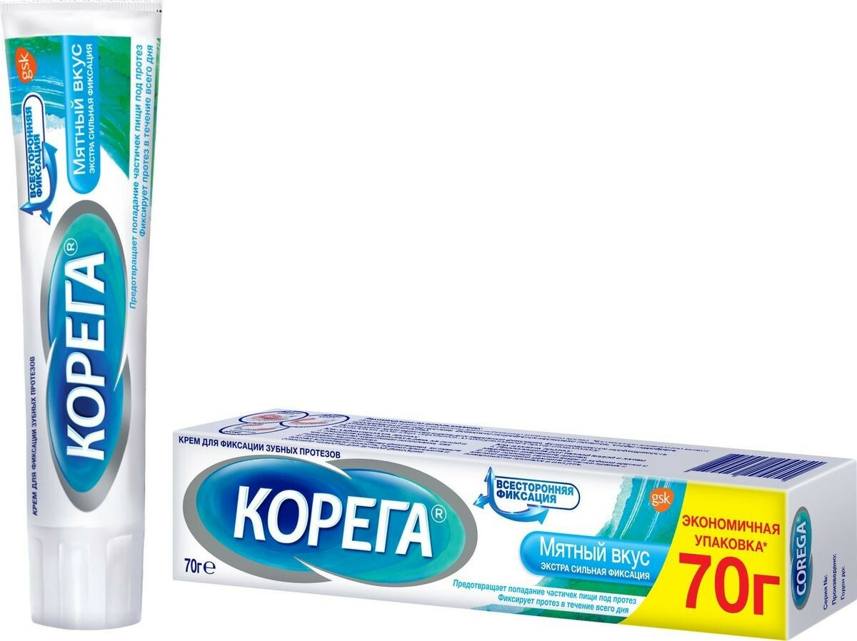 Корега Экстра Сильный Мятный, освежающий дыхание крем для фиксации ...