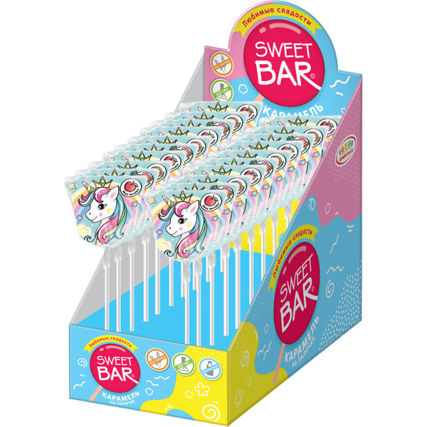 Конфитрейд Карамель SWEET BAR на палочке Единорог, 20 шт по 15г ...