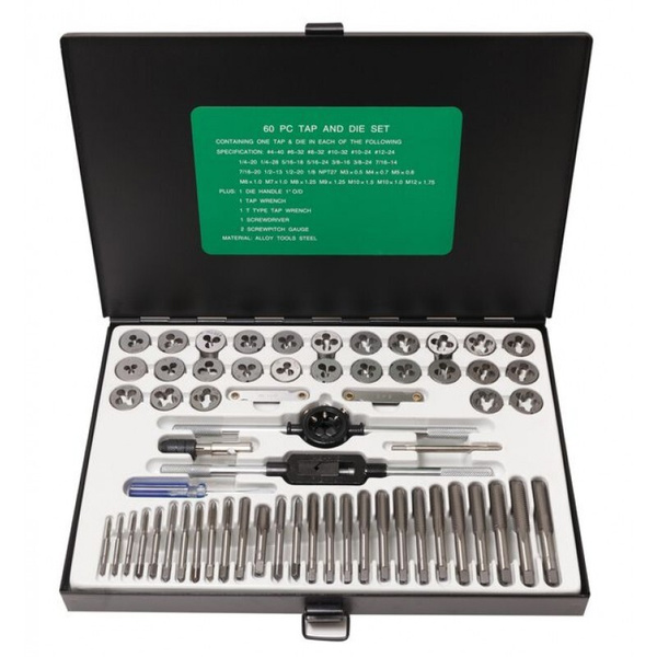 Набор метчиков и плашек метрический и дюймовый 60 предметов ROCKFORCE ...