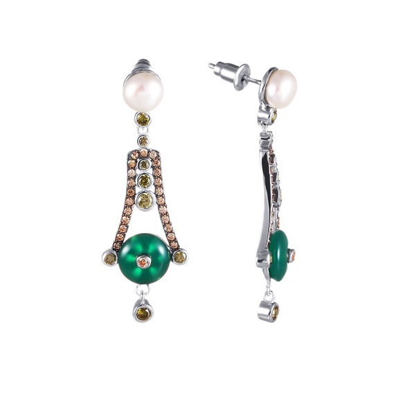 ELEMENT 47 Серьги из серебра 925 пробы с агатами, жемчугом и ...