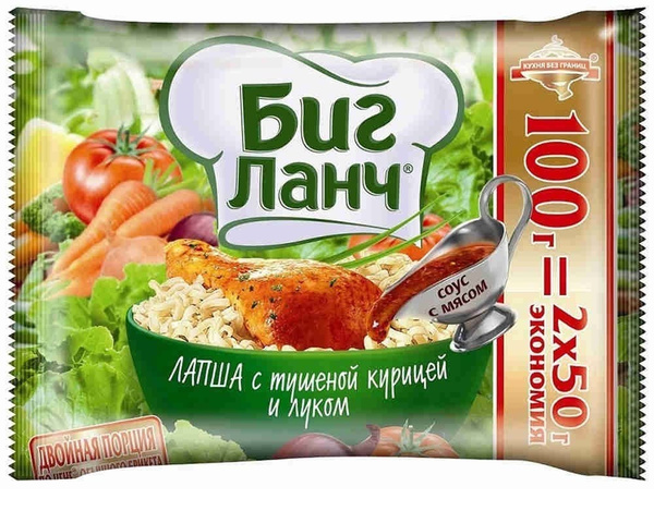 Лапша быстрого приготовления "БИГ ЛАНЧ" 100г (с тушеной курицей и луком ...