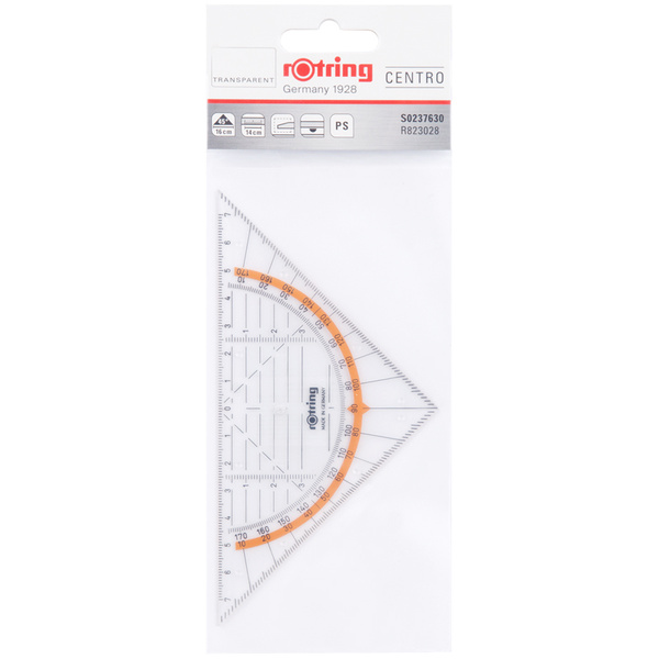 Треугольник-транспортир 45, 14см Rotring Centro, прозрачный, европодвес ...