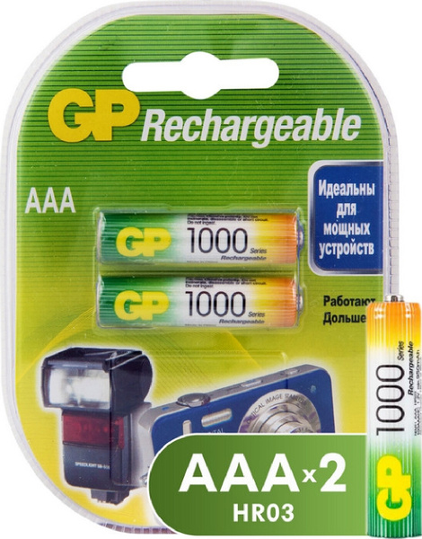 Аккумулятор GP 1000mAh АAA/HR03 NiMh блок/2шт. - купить с доставкой по ...