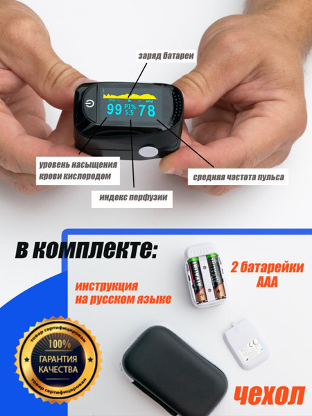 Normeds / Пульсоксиметр на палец с чехлом / Прибор для измерения ...