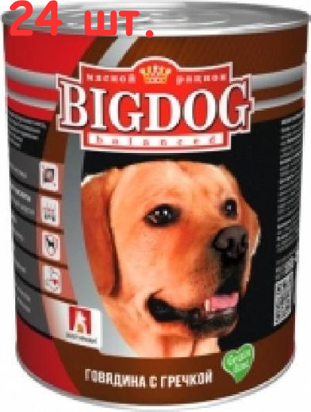 19297 BIG DOG консервы для собак Говядина с гречкой 850г (24 шт ...