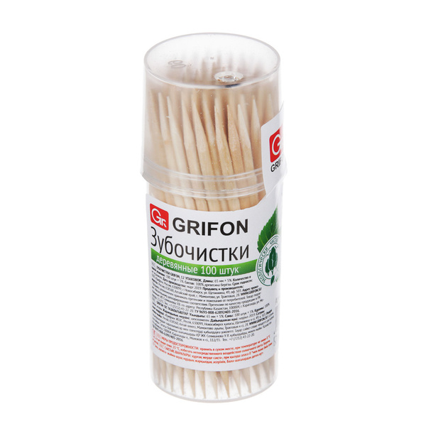 GRIFON Зубочистки из дерева 100шт, в пластиковой баночке - купить с ...